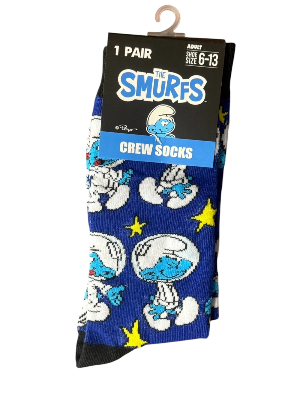 The Smurfs Space Crew Socks Adult Shoe Size 6-13 Blue NWT